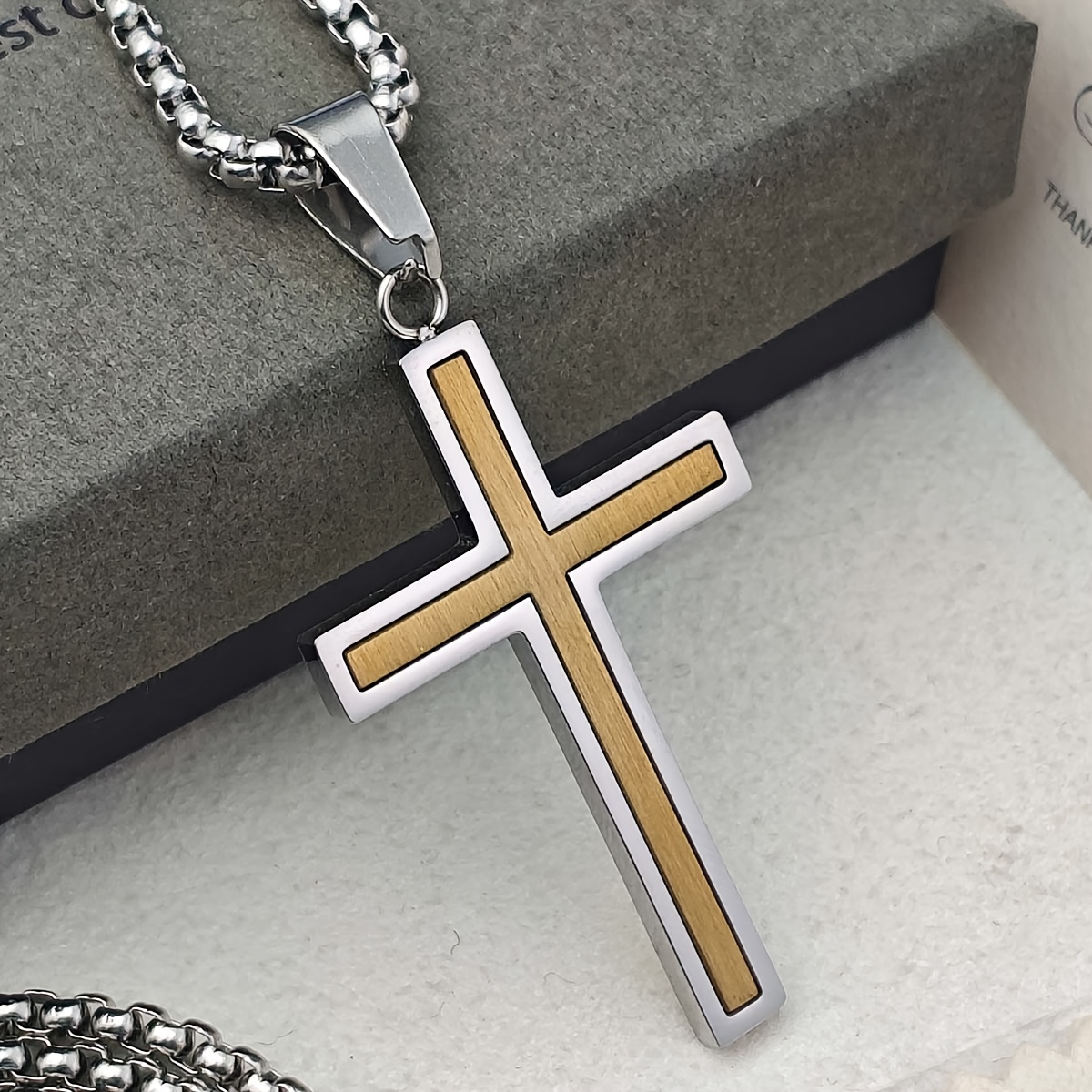 Hip Hop Couples Cross Pendant Layered Stainless Steel Necklace
